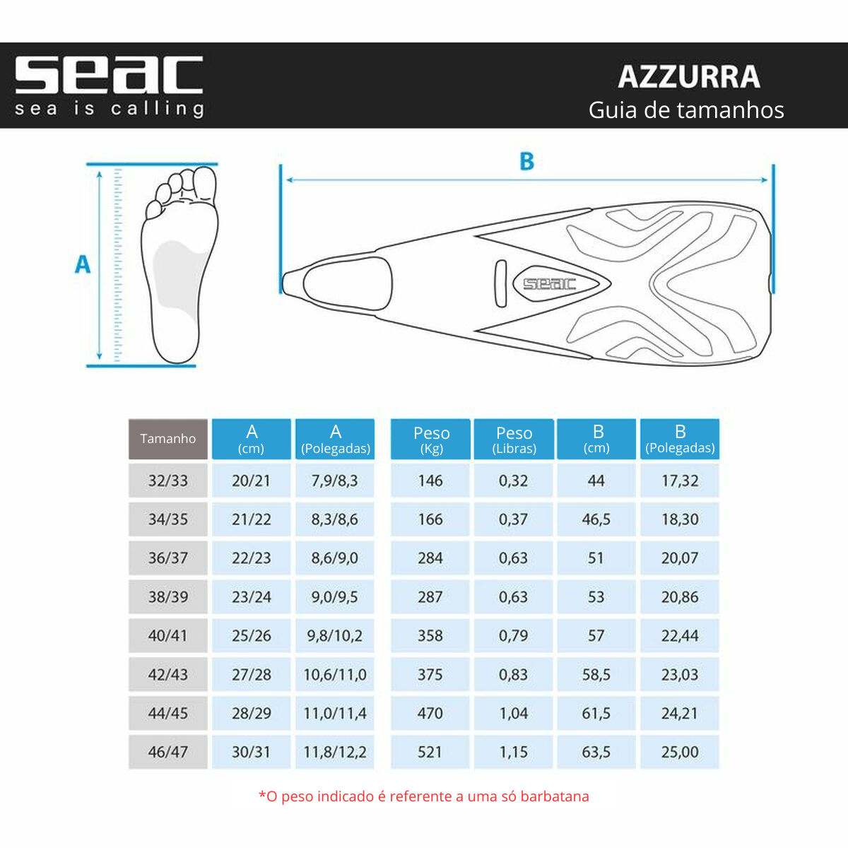 Barbatanas de snorkel Seac Azzurra  Branco